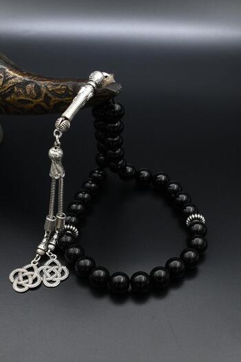 Prestige Natural Onyx Stone 33 Beads Prayer Beads with Metal Tassel 10mm Sphere Cut 902259