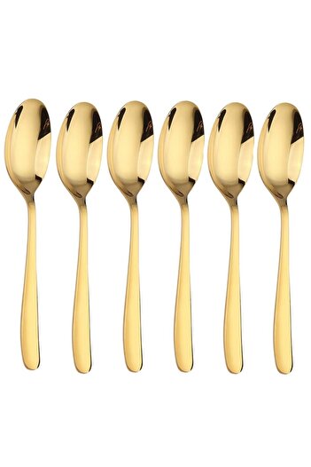 PUFO Set of 6 Simple spoons for coffee, tea, dessert, gold, 20 cm