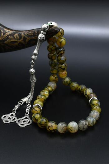 Prestige Natural Veined Agate Stone 33 Beads Prayer Beads with Metal Tassel 10mm Sphere Cut 902241