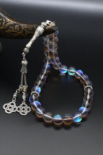 Prestige Natural Thermal Quartz Stone 33 Prayer Beads with Metal Tassel 10mm Sphere Cut 902253