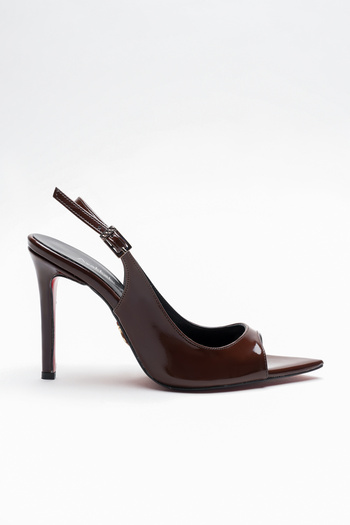 Ayakkabı Ateşi Women's Open Toe Thin Heeled Shoes Acare Brown Patent Leather