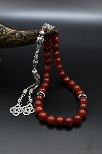 Prestige Natural Agate Stone 33-Bead Prayer Beads with Metal Tassel 10mm Sphere Cut 902242