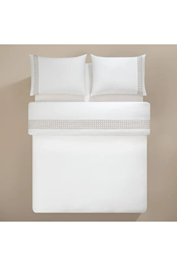 Penelope 100% Cotton Satin Fabric Duvet Cover Set 200X220 cm White Stone - Manuela Series