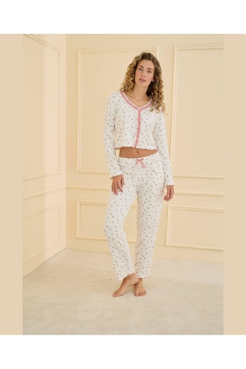 pijamaworld Patterned Camisole with Pockets Crop Lace Paddy Set