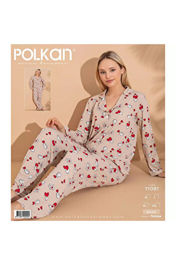 POLKAN Women's Front Button Long Sleeve Pajama Set – Soft Fabric, Stylish and Comfortable