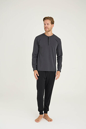 KLY Men's Oversized Ribbed Pajama Set Comfortable Sleepwear