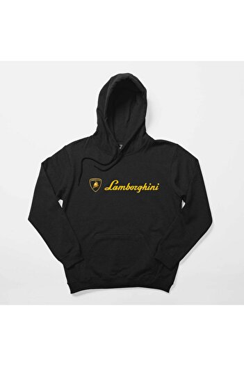 Z zepplin Lamborghni Gold Logo Text Black Hooded Sweatshirt Hoodie