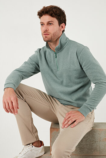 Buratti Cotton Regular Fit Half Zipper Stand Collar Sweater Men's Sweater 456112