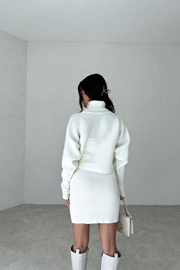 ARONLİ Turtleneck Hand-Knitted Sweater and High-Waisted Knitted Skirt Set