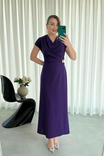 MaziButik Side Brooch Dress Purple