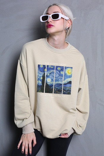 uyguntarz Hanorac oversize unisex cu imprimeu Starry Night