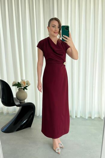MaziButik Side Brooch Dress Burgundy