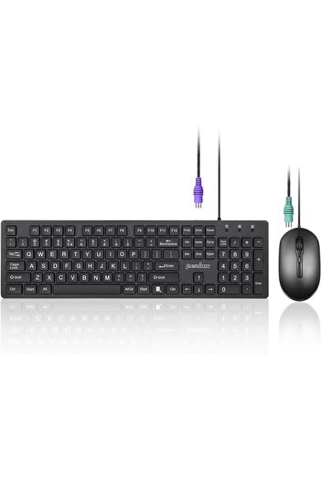 Perixx PERIDUO-117P، مجموعة لوحة مفاتيح وماوس PS2 قياسية سلكية - تصميم كامل الحجم - حزمة مع 3