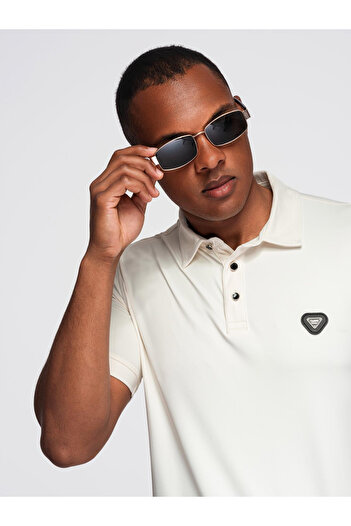 OMBRE Stylisches Herren-Poloshirt aus Stretch-Stoff - Creme V2 OM-POSS-0150 M