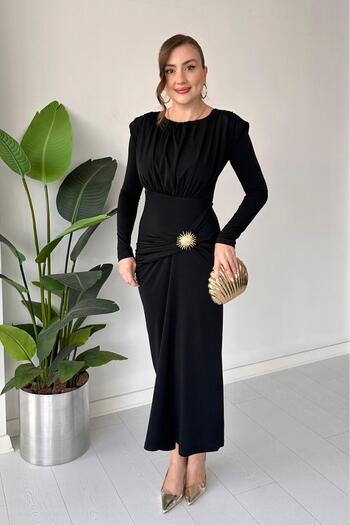 MaziButik Sun Brooch Flexible Dress Black