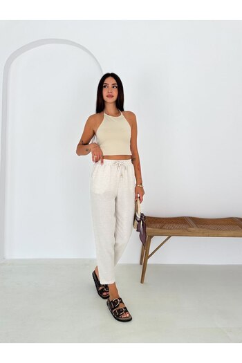 PUCKA FASHION Pucka Hiri Linen Pocket High Waist Comfortable Carrot Pants