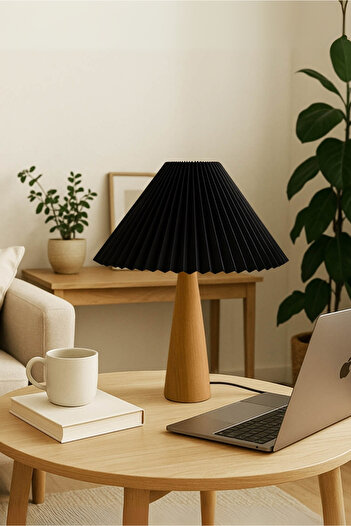 HOMİNG Palma Wooden Black Pleated Lampshade 242278
