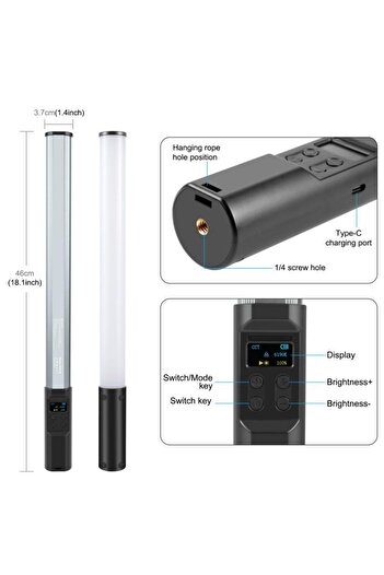 PULUZ 46 cm 132 LEDs Photo Handheld Stick Light Full Color RGB Fill Photography Light