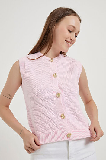 Arma Life Armalife 1181 Gold Button Detail Knitted Women's Vest