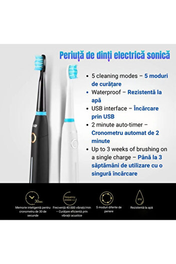 OEM Seago SG-958 sonic electric toothbrush, 5 modes, 6 heads, black