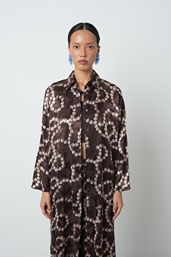 Orfeo Negro Women's Brown Patterned Long Tunic Hijab Shirt - Dress