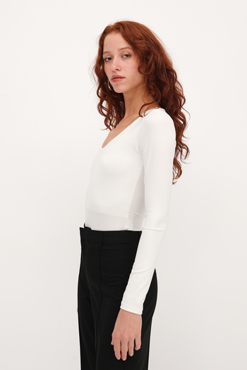 Addax V Neck Long Sleeve Basic Bodysuit Z24-0098-Dk1