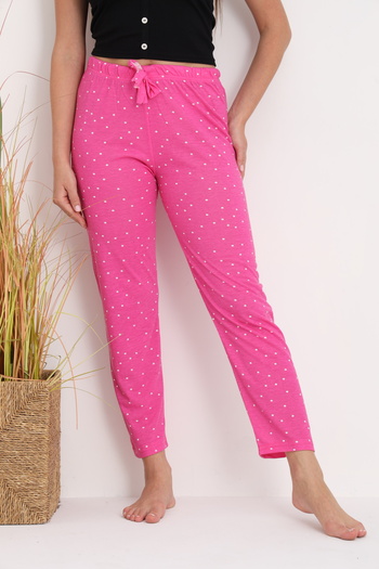 Serena Women's Pink Pajama Pants with White Polka Dots, Relaxed Fit, Cotton & Polyester