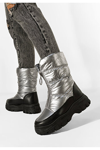 B T Shoes Stribrné dámské zimní boty Beneda