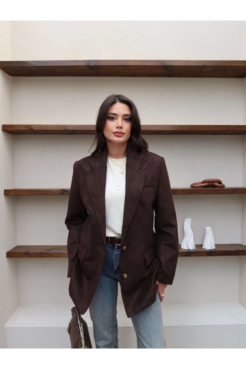 ESRAHELVACI Suede Oversize Blazer Jacket with Pocket Detail