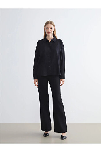LC Waikiki Lcwaikiki Classic Black Textured Oversize Women's Shirt