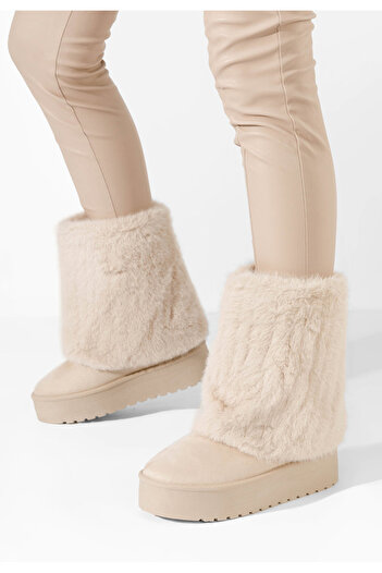 B T Shoes Béžové dámské válenky na platformě Narya