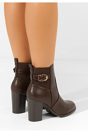 B T Shoes Μποτάκια με χοντρό τακούνι Alaki καφε