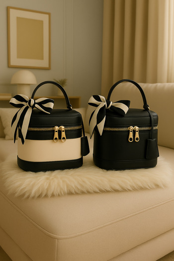 NOTHING Women's Black Cream Black Rectangular Crossbody Bag with Scarf Gift Set of 2 Hand and Shoulder Bags Melina