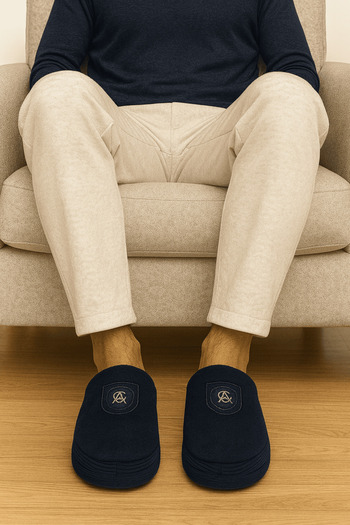 Beyond Navy Blue Men's Velvet Gondola Slippers Byndkdf02