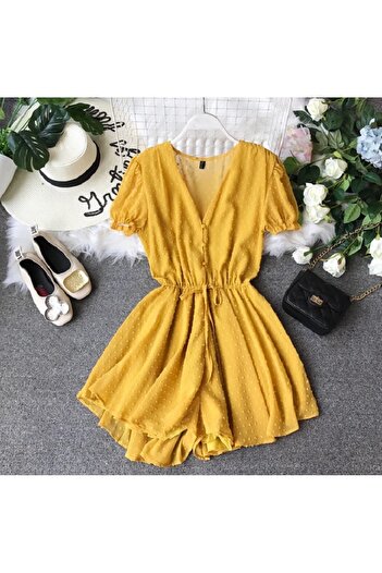 OEM New jumpsuit with V-neck, polka dot waist, chiffon, one size fits all