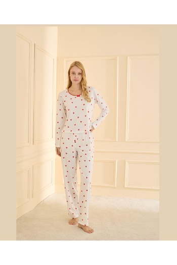 pijamaworld Digital Supreme Collar Decorated Elasticated Pajama Set