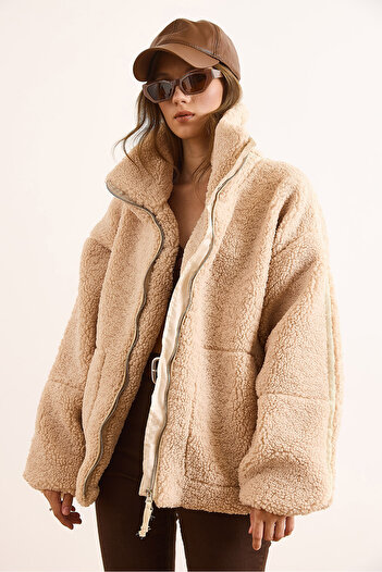 Olalook Women's Stone Lined Zippered Pocket Oversize Plush Coat Mnt-19000048