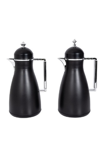 Dallaty 2 Pieces Plastic Vacuum Flask Koufa Black & Silver 1L