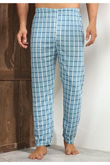 Serena Big Size Men's light blue checked pajama pants, loose fit