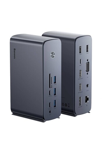 Baseus Hub, Baseus, 17 ports, USB-C/USB 3.0/PD/PC/RJ45/SD/TF, Gray