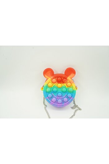Teo Silicone Stress Toy, Pop it Now and Flip It, Mini Bag, Mouse, 6 cm, Rainbow