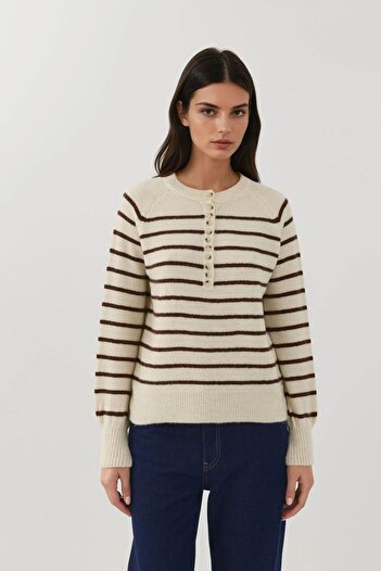 Hiccup Striped Button Collar Sweater