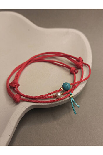 TREND Turquoise Stone Bracelet, Red String Lucky Bracelet, Pearl Bracelet, Friendship Bracelet Set of 3