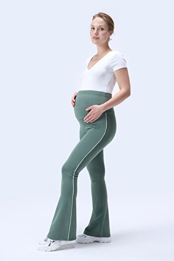 İmaj 437 High Waist Spanish Leggings for Pregnant Women with Green Color Recovery and Extra Stretch Effect