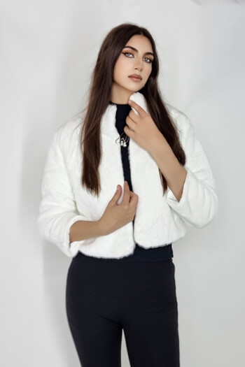 FashionForYou Graziana fur coat, with three-quarter sleeves and accessory, White, One Size S/M