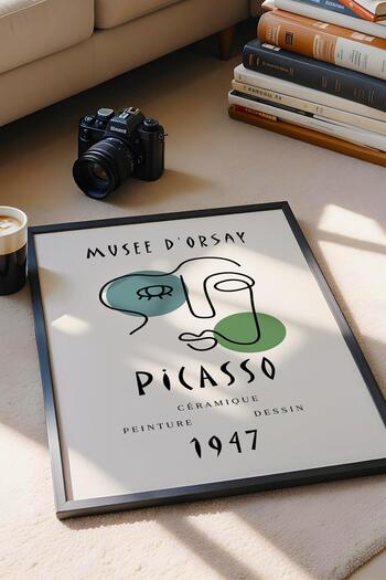 Saturn Pablo Picasso Single Line 1947 Exhibition Poster Framed Painting - Eclectic Style Wall Decor