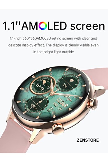 Zen Store Smartwatch with 1.1-Inch AMOLED Screen , Women's Blood Pressure Monitor Watch, Water-Resist