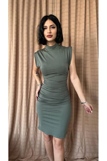 369 etnik butik Drapeli High Neck Sleeveless Mini Dress