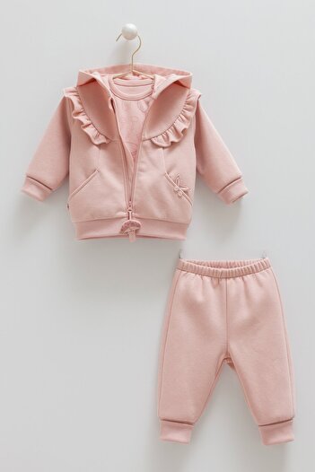 Caramell Mushroom Zippered Three-Piece Set (for 03-24 Months) - Dried Rose