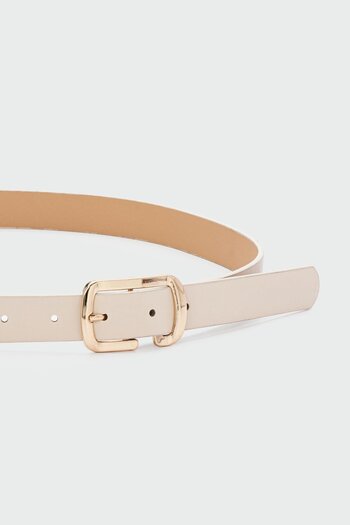 Shule Bags Rectangular Cut Faux Leather Belt Cream